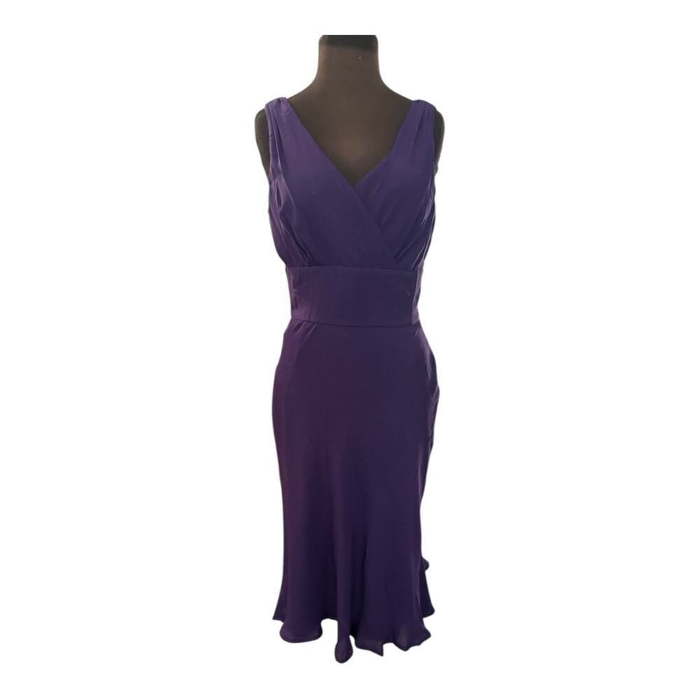 Vtg 90s Y2K Purple Silk Midi Dress Size M Bias Cut Trumpet Hem Romantic Cocktail
